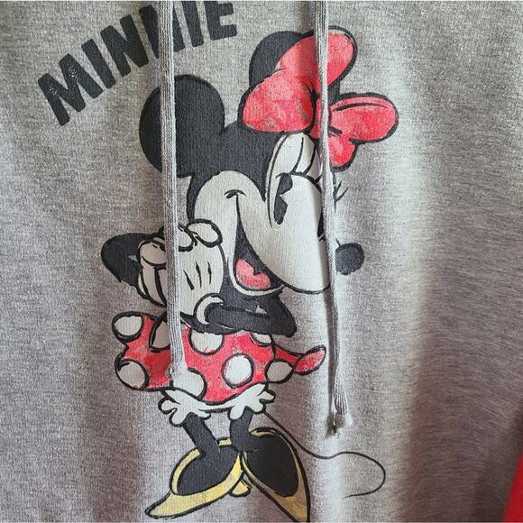 Disney Minnie Mouse Gray Oversized Graphic Red Sleeve Hoodie Small - Picture 3 of 12